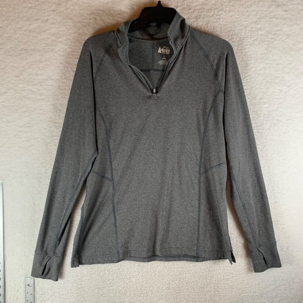 REI Co-op Women's Long Sleeve 1/4 Zip Gray Outdoor Lightweight Top Sz L 9211